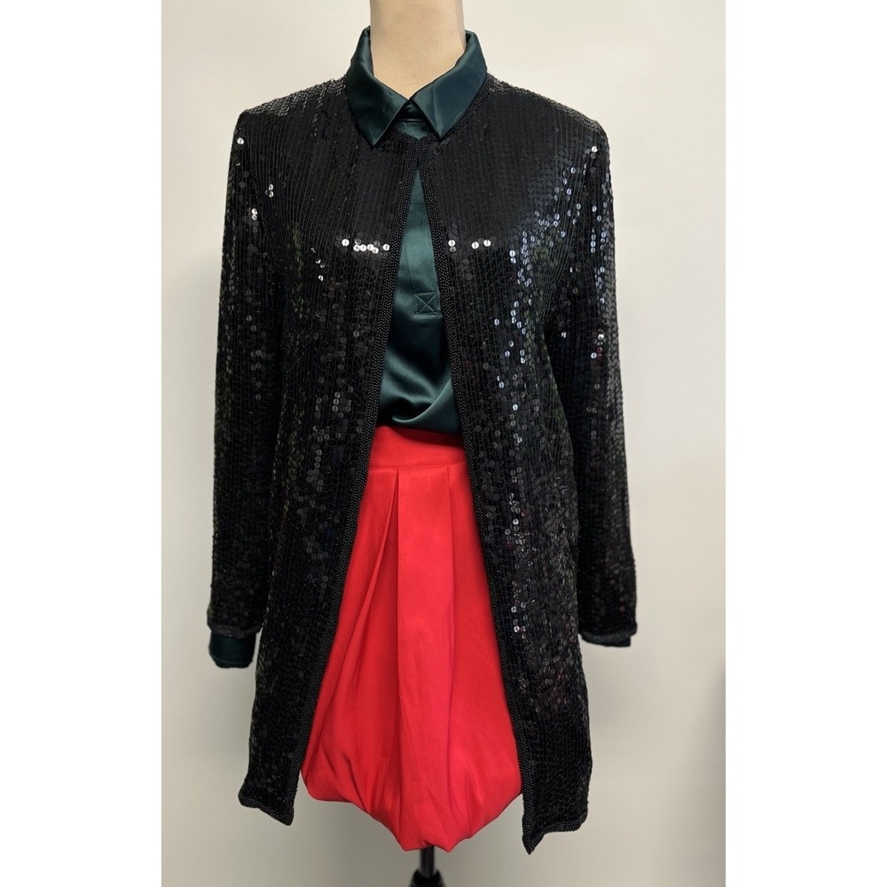 Vintage Beaded Long Jacket Silk Small 1980s Glam Evening Holiday Old Hollywood
